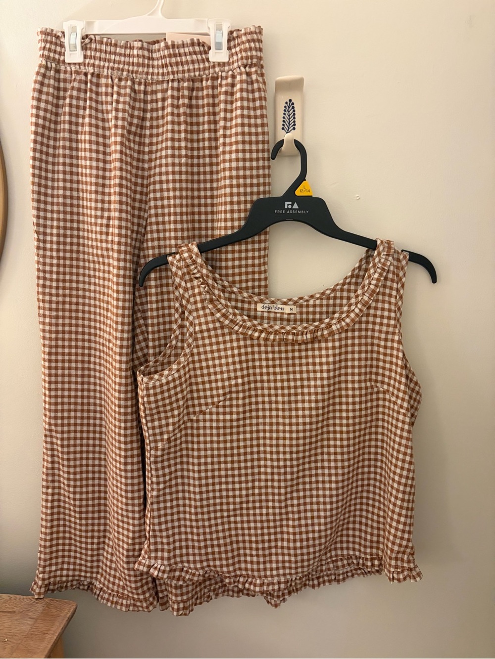 dejà bleu Brown Gingham Wide-Leg Pants & Tank Set